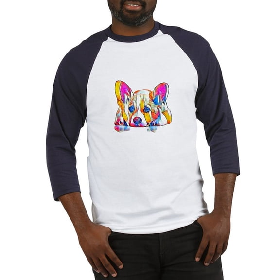 CafePress - Colorful Corgi Puppy Baseball Jersey - Cotton Baseball Jersey, 3/4 Raglan Sleeve Shirt