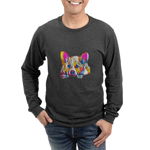 CafePress - Colorful Corgi Puppy Long Sleeve T Shirt - Long Sleeve Dark T-Shirt