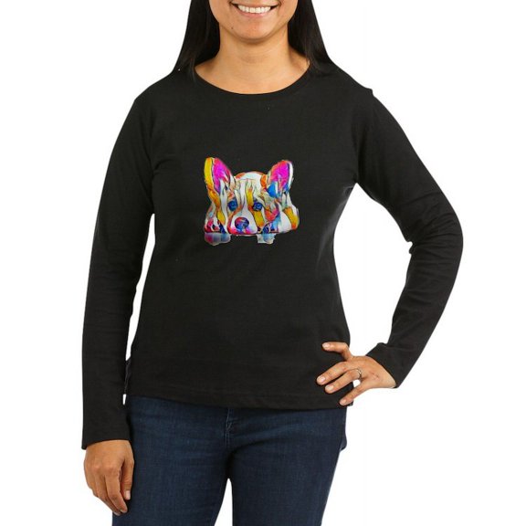 CafePress - Colorful Corgi Puppy Long Sleeve T Shirt - Women's Long Sleeve Graphic Tee Casual Fit