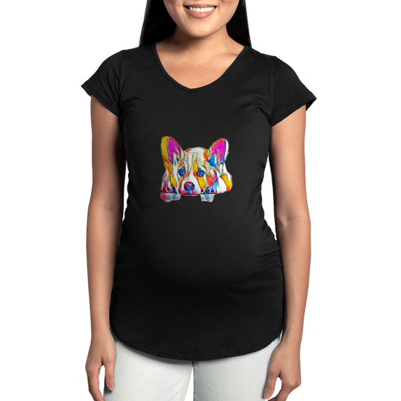 CafePress - Colorful Corgi Puppy Maternity T Shirt - Maternity Dark T-Shirt