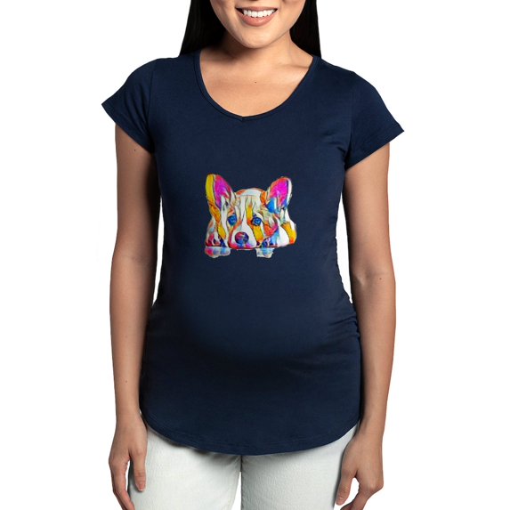CafePress - Colorful Corgi Puppy Maternity T Shirt - Maternity Dark T-Shirt