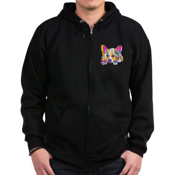 CafePress - Colorful Corgi Puppy Sweatshirt - Zip Hoodie, Classic Hooded Sweatshirt with Metal Zipper