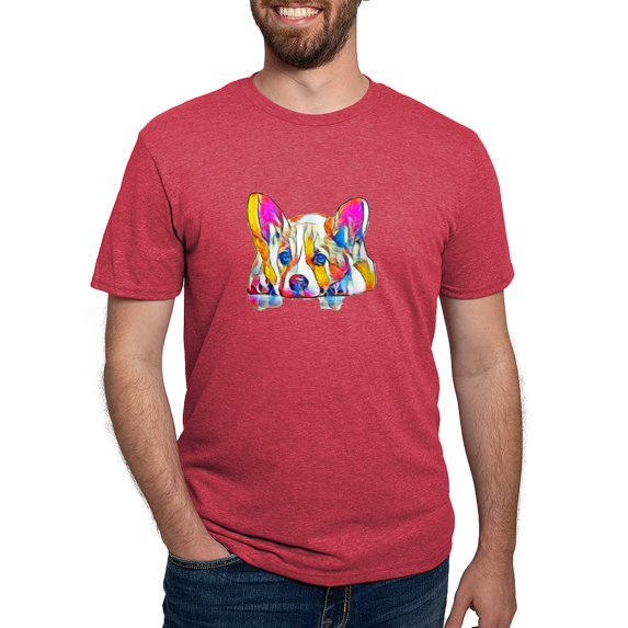 CafePress - Colorful Corgi Puppy T Shirt - Mens Tri-blend T-Shirt