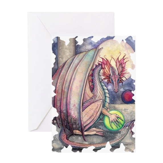 CafePress - Colorful Dragon Fantasy Art By Molly Harrison Gree - Greeting Card, Blank Inside Matte