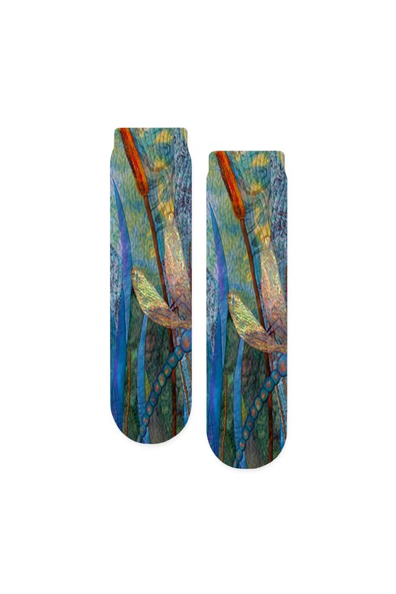 - Colorful Dragonflies - Unisex Novelty Printed Crew Adult Socks