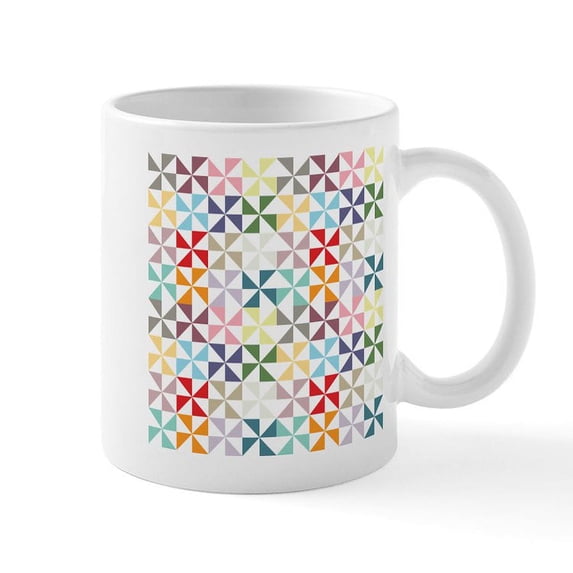 CafePress - Colorful Geometric Pinwheel Mugs - 11 oz Ceramic Mug - Novelty Coffee Tea Cup