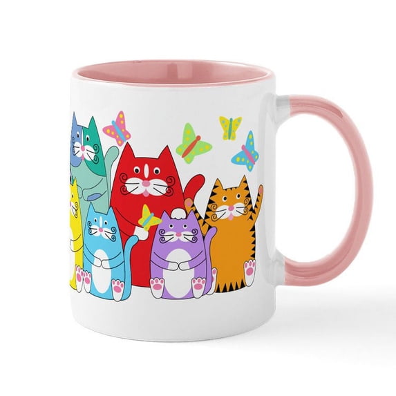 CafePress - Colorful Kitty Cats &Amp; Butterflies Mug - 11 oz Ceramic Mug - Novelty Coffee Tea Cup