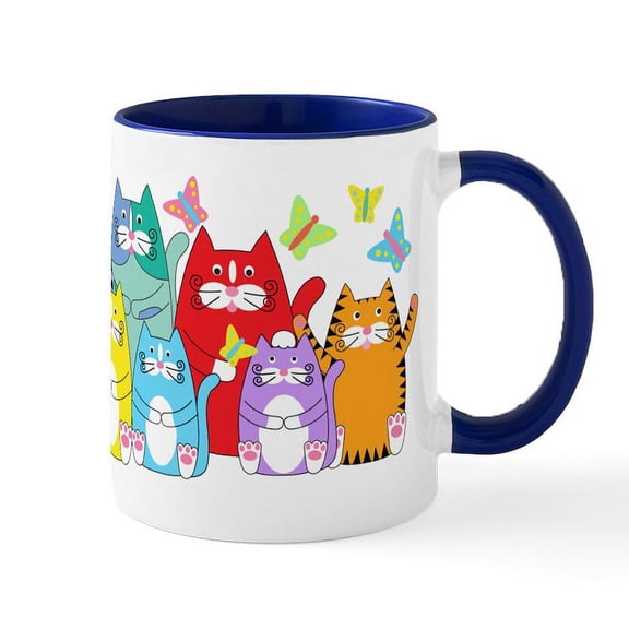 CafePress - Colorful Kitty Cats &Amp; Butterflies Mug - 11 oz Ceramic Mug - Novelty Coffee Tea Cup
