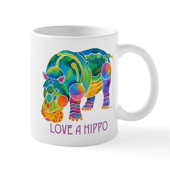 CafePress - Colorful LOVE A HIPPO Mug - 11 oz Ceramic Mug - Novelty Coffee Tea Cup