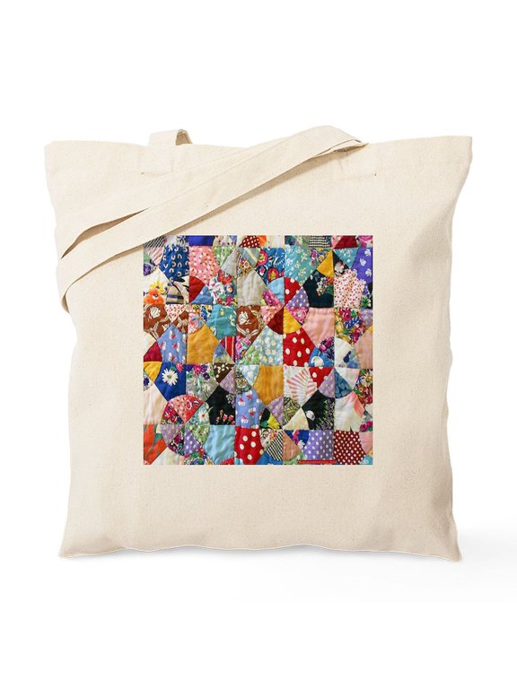 - Colorful Patchwork Quilt Tote Bag - Unisex Canvas Tote Bag, Beige, 1-Piece