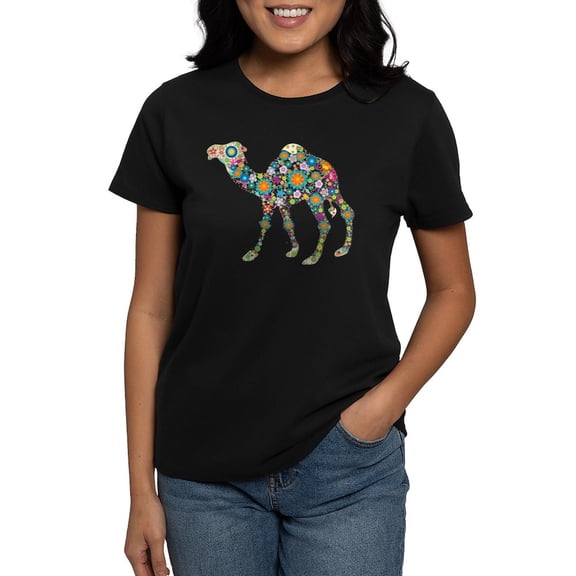 CafePress - Colorful Retro Floral Camel T Shirt - Women's Traditional Fit Dark T-Shirt