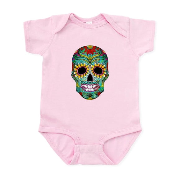 CafePress - Colorful Retro Flowers Sugar Skull Body Suit - Baby Light Bodysuit, Size Newborn - 24 Months