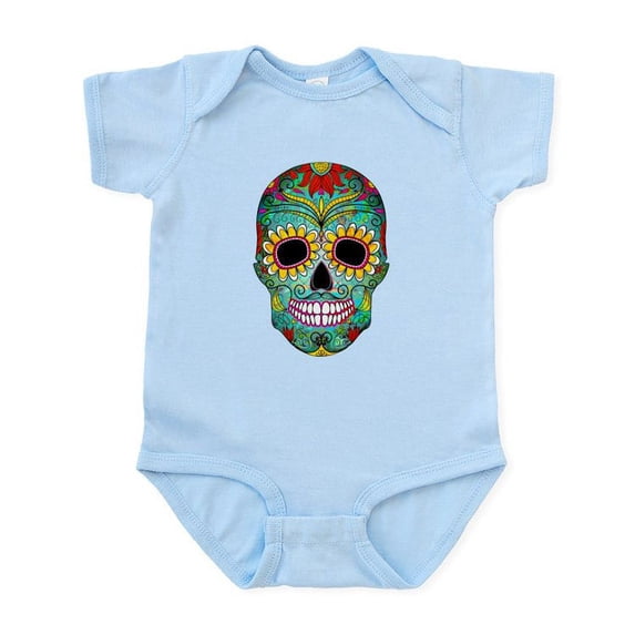 CafePress - Colorful Retro Flowers Sugar Skull Body Suit - Baby Light Bodysuit, Size Newborn - 24 Months