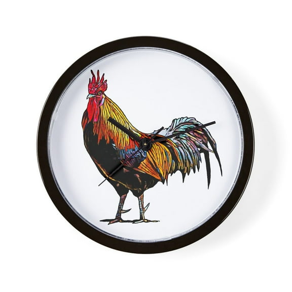 CafePress - Colorful Rooster - 10" Quartz Analog Battery-Powered Modern Wall Clock, Unique
