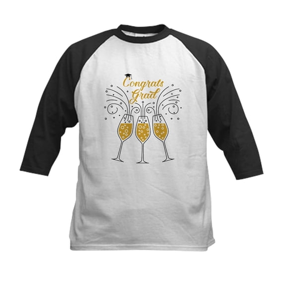 CafePress - Congrats Grad Champagne Baseball Jersey - Kids Cotton Baseball Jersey, 3/4 Sleeve Shirt