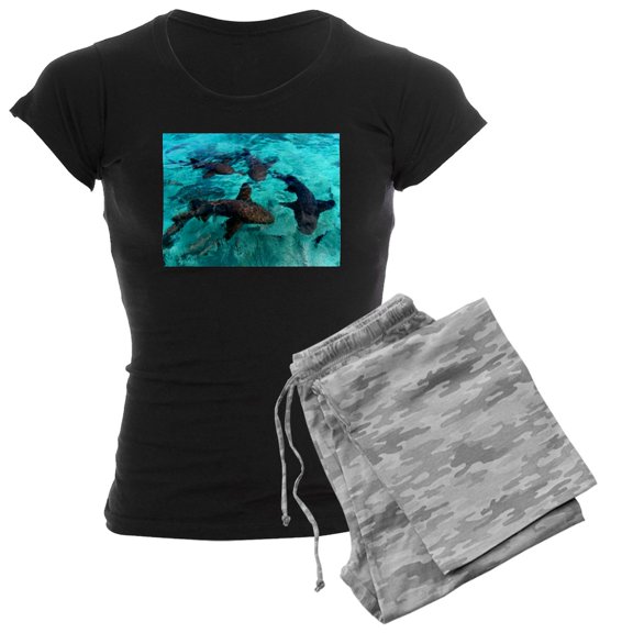 CafePress - Cool Sharks Pajamas - Women's Short Sleeve Print T-Shirt and Pants Dark Cotton Pajama Set
