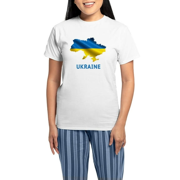 CafePress - Cool Ukraine Flag Ukrainian Pride Native H Pajamas - Women's Short Sleeve Print T-Shirt and Pants Light Cotton Pajama Set
