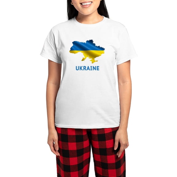 CafePress - Cool Ukraine Flag Ukrainian Pride Native H Pajamas - Women's Short Sleeve Print T-Shirt and Pants Light Cotton Pajama Set