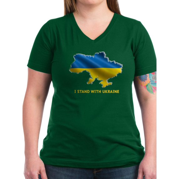 CafePress - Cool Ukraine Flag Ukrainian Pride Native H T Shirt - Women's V-Neck Dark T-Shirt