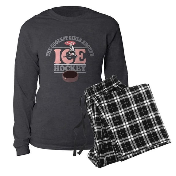 CafePress - Coolest Girls Hockey - Women's Long Sleeve Charcoal Gray Pajamas