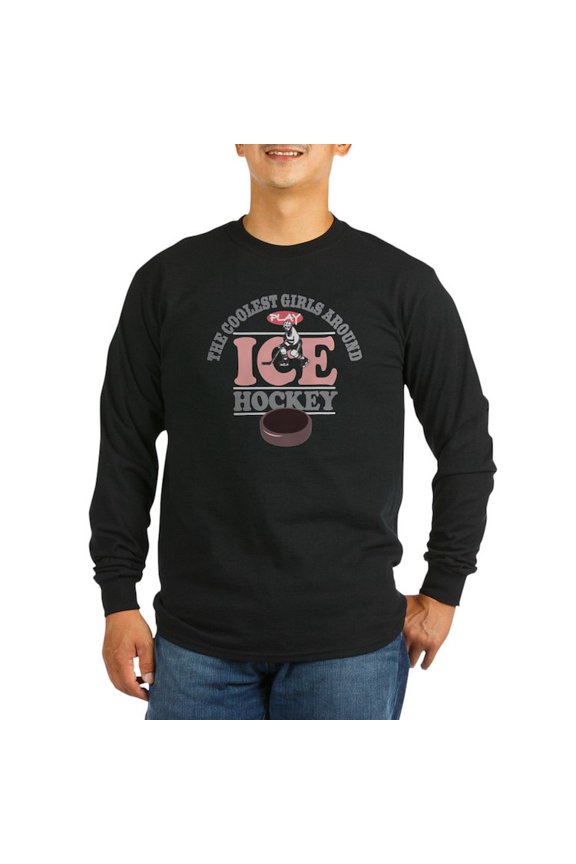 - Coolest Girls Play Hockey Long Sleeve Dark T Shirt - Long Sleeve Dark T-Shirt