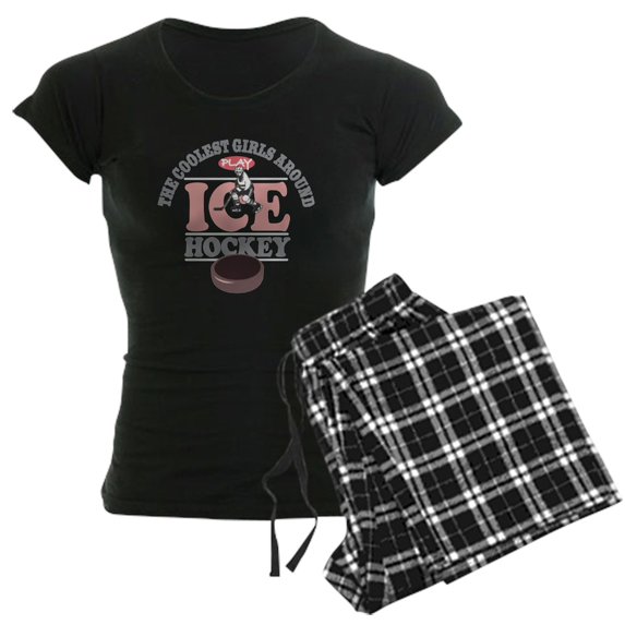 CafePress - Coolest Girls Play Hockey Women's Dark Pajamas - Women's Short Sleeve Print T-Shirt and Pants Dark Cotton Pajama Set