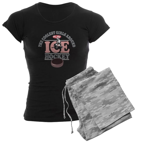 CafePress - Coolest Girls Play Hockey Women's Dark Pajamas - Women's Short Sleeve Print T-Shirt and Pants Dark Cotton Pajama Set