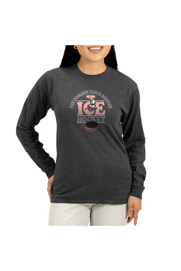 - Coolest Girls Play Hockey Women's Long Sleeve Dark - Women's Long Sleeve Graphic Tee Casual Fit