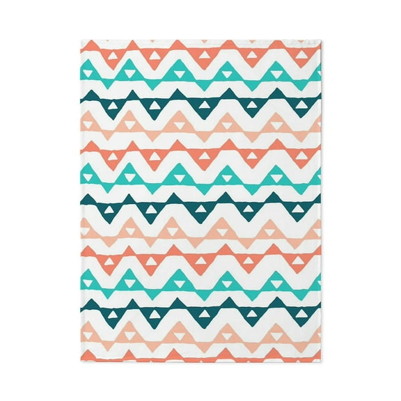 CafePress - Coral Blue Hand Drawn Triangle Chevron Pattern - Large Plush Fleece Throw Blanket, 80" L x 60" W
