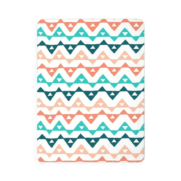 CafePress - Coral Blue Hand Drawn Triangle Chevron Pattern - Large Sherpa Fleece Throw Blanket 80" x 60"