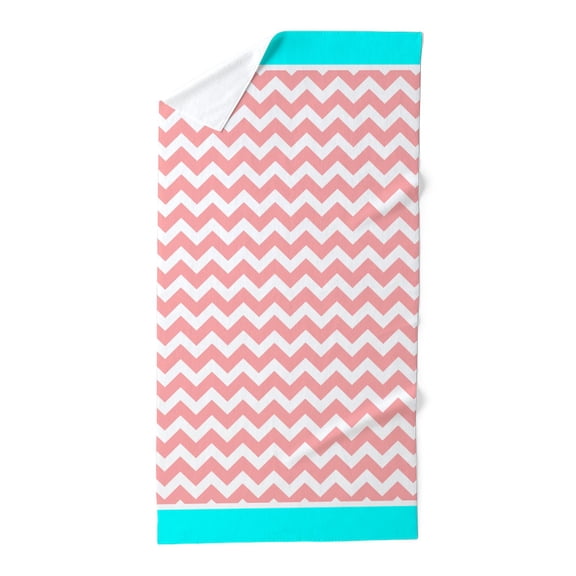 CafePress - Coral Chevron Pattern Aqua Trim - Large Beach Towel, Soft 30"x60" Towel with Unique Design