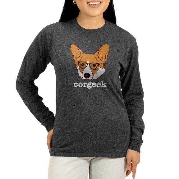 CafePress - Corgeek Women's Long Sleeve Dark T Shirt - Women's Long Sleeve Graphic Tee Casual Fit