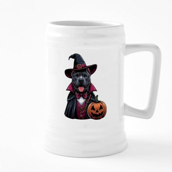 CafePress - Costumed Pitbull Halloween - 25 Ounce Ceramic White Beer Stein Mug