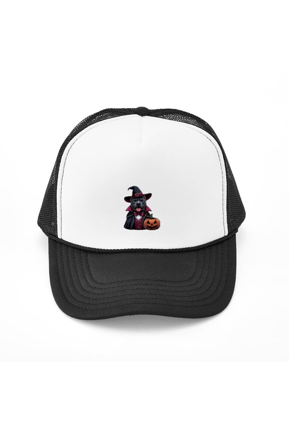 - Costumed Pitbull Halloween - Adjustable Unisex Printed Trucker Hat with Mesh Back