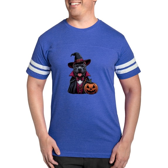 CafePress - Costumed Pitbull Halloween Men's Football T Shirt - Mens Football Shirt