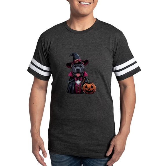 CafePress - Costumed Pitbull Halloween Men's Football T Shirt - Mens Football Shirt