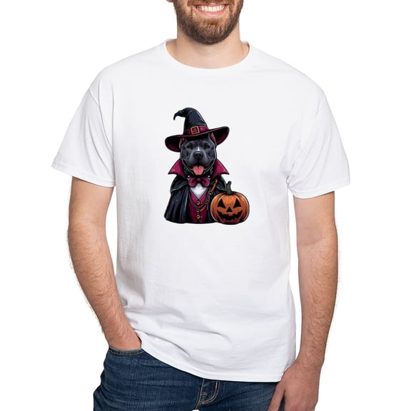 CafePress - Costumed Pitbull Halloween Men's Value T Shirt - Men's White Classic Cotton T-Shirts