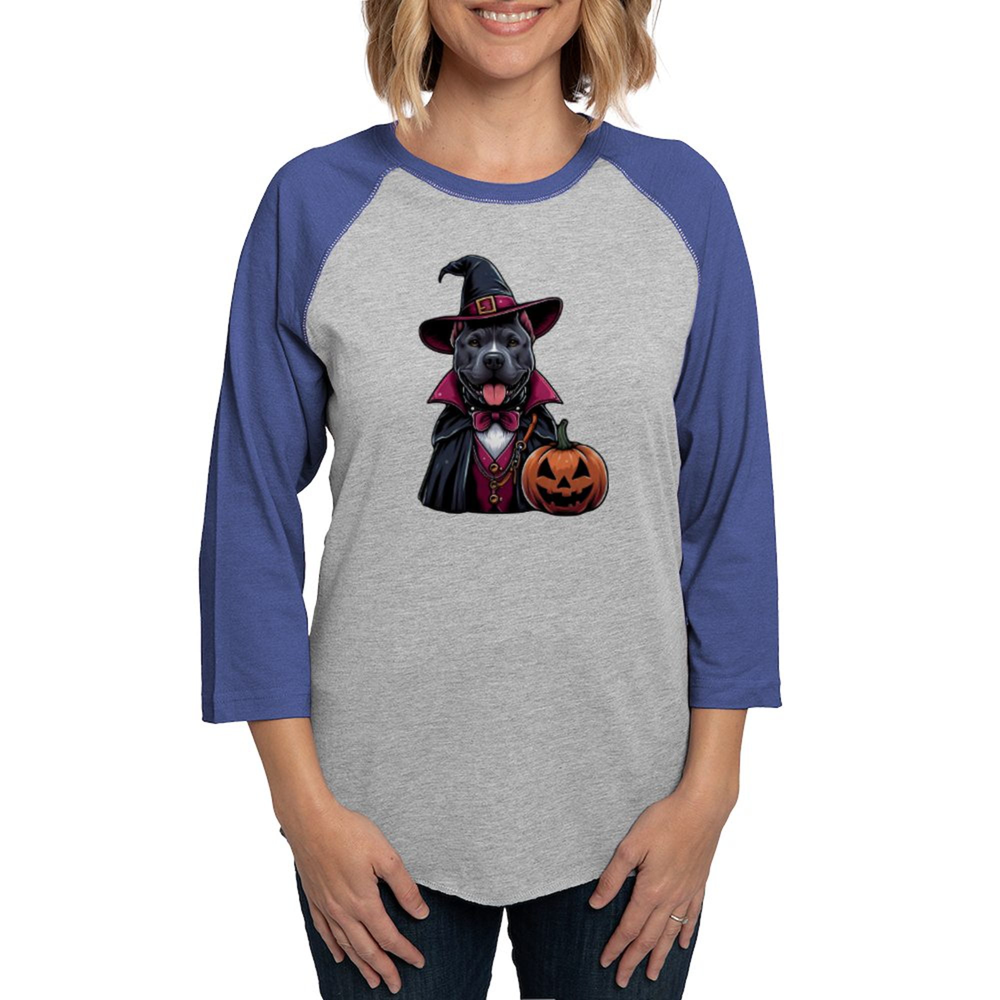 CafePress - Costumed Pitbull Halloween Women's Baseball T Shirt - Womens Baseball Tee