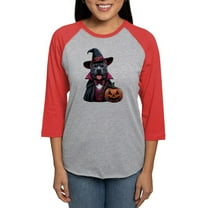 CafePress - Costumed Pitbull Halloween Women's Baseball T Shirt - Womens Baseball Tee