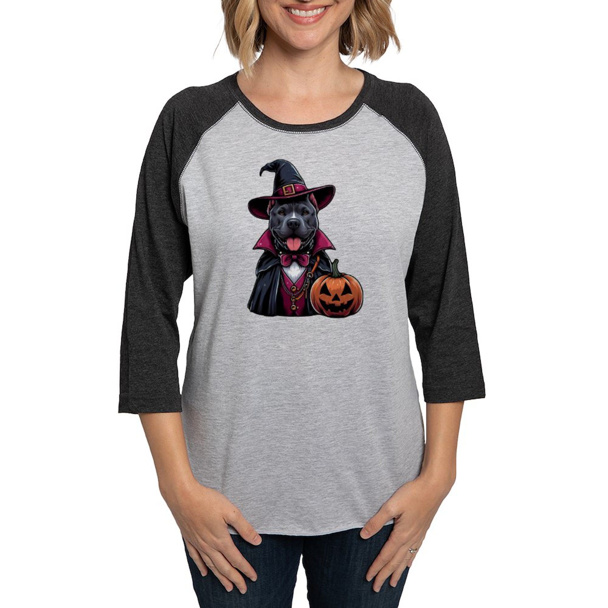 CafePress - Costumed Pitbull Halloween Women's Baseball T Shirt - Womens Baseball Tee