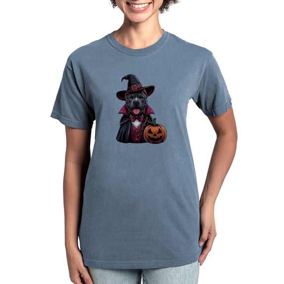CafePress - Costumed Pitbull Halloween Women's Comfort Colors® T Shirt - Womens Comfort Colors® Shirt