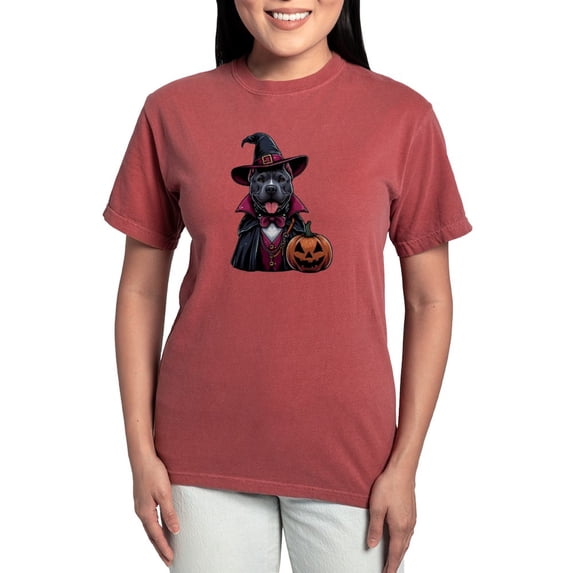 CafePress - Costumed Pitbull Halloween Women's Comfort Colors® T Shirt - Womens Comfort Colors® Shirt