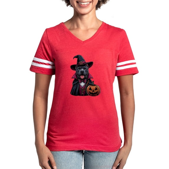 CafePress - Costumed Pitbull Halloween Women's Football T Shirt - Womens Football Shirt