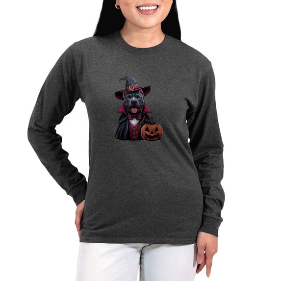CafePress - Costumed Pitbull Halloween Women's Long Sleeve T Shirt - Women's Long Sleeve Graphic Tee Casual Fit