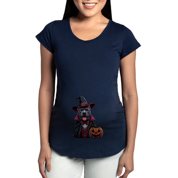 CafePress - Costumed Pitbull Halloween Women's Maternity T Shirt - Maternity Dark T-Shirt