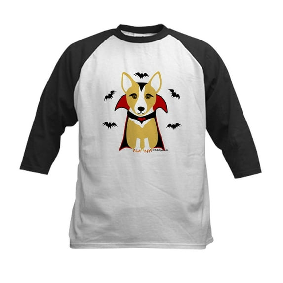 CafePress - Count Corgi Vampire Kids Baseball Jersey - Kids Cotton Baseball Jersey, 3/4 Sleeve Shirt