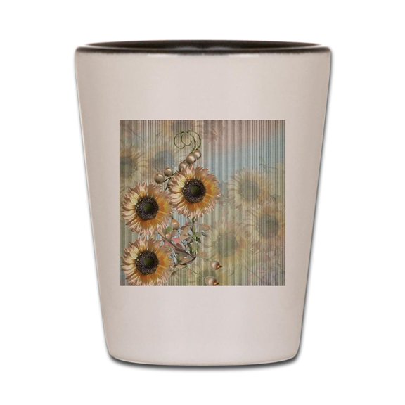 CafePress - Country Sunflowers - White/Black Shot Glass, Unique and Funny Shot Glass