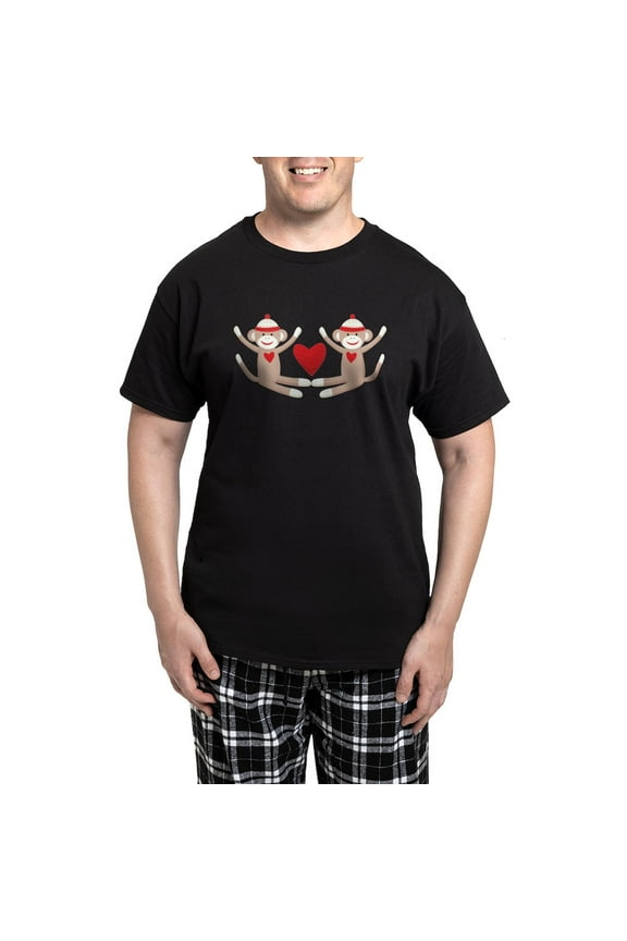 - Couples Sock Monkey Men's Dark Pajamas - Men's Dark Loose Fit Cotton Pajama Set