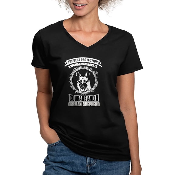 CafePress - Courage And German Shepherd T Shirt T Shirt - Women's V-Neck Dark T-Shirt