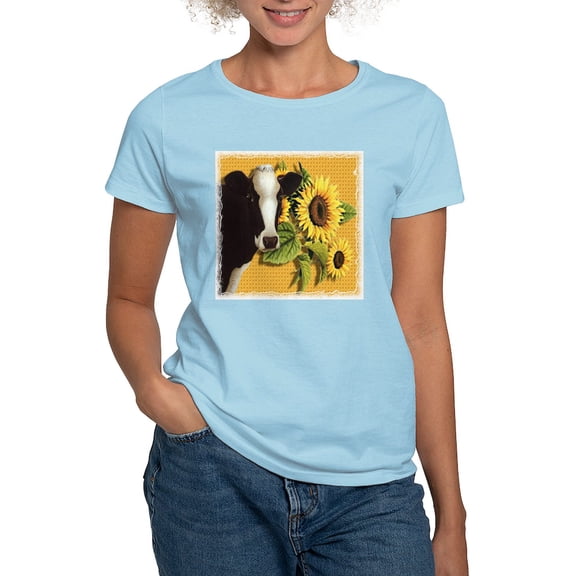 CafePress - Cow Sunflower T Shirt - Women's Classic T-Shirt